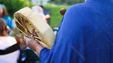 Sacred drums at spiritual singing group.