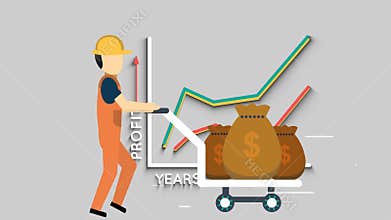 Industry engineer walkcycle with dollar bag trolley