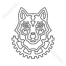 Wolf head and mechanical gear logo outline