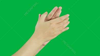 4K. woman hands clapping, applause isolated on chroma key green screen background