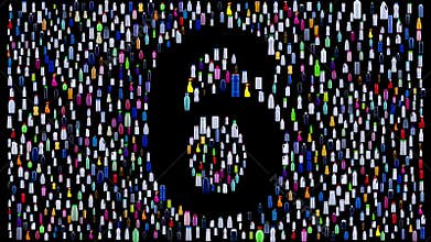 Plastic waste bottles swirl and leave area empty forming countdown numbers