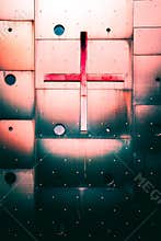 Cross on metallic wall. Halloween background