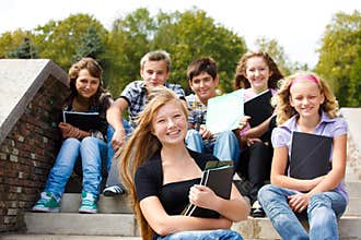 Teenagers with books