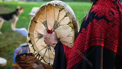 Sacred drums at spiritual singing group.