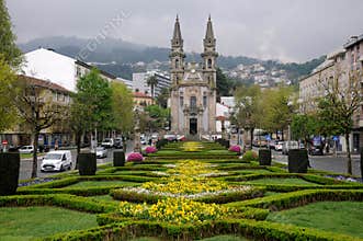 Guimareas church in grassed area in portugal
