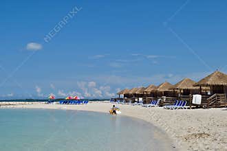 Beach Cabanas along the shore in the Bahamas