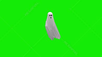 Cartoon Flying white Ghost on an green screen