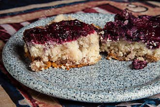 Mom`s homemade blueberry fruit topped dessert