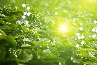 Biology laboratory nature and science, Plants with biochemistry structure on green background