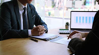 New employee explains about his work and work ability at the old company and agreed together shaking hands