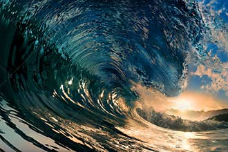 Sunset on the beach with ocean wave