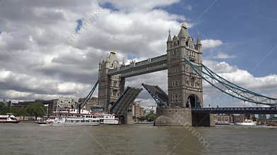 London Tower Bridge, Thames River View with Ship and Boats, Tourists Visit
