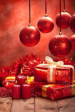 Christmas decoration - gifts, balls and candles