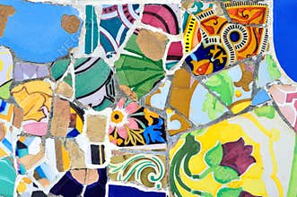 Colorful mosaic in Guell park, Barcelona