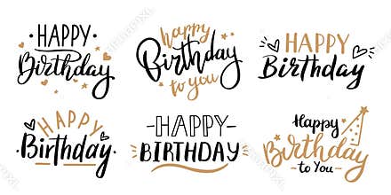Happy birthday celebration concept. Greeting birthday party lettering with celebration hand draw elements, decorative