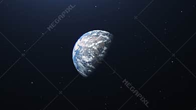 4K. space view of the Earth revolves around with zoom out motion. ultra realistic 3D animation.
