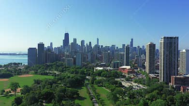 Chicago skyline with Lincoln park Aerial view