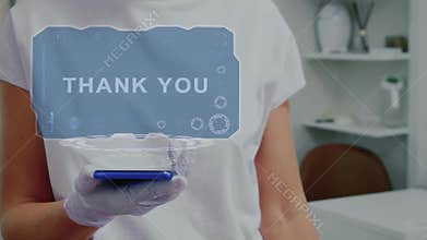 Doctor with hologram Thank you