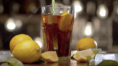 Cola stirring into the glass