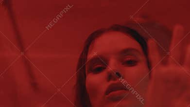 Closeup sexy woman taking shower in bath. Provocative woman posing for camera