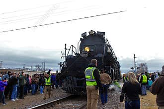 Big Boy 4014 in Ellsworth Kansas USA with smoke and Steam.
