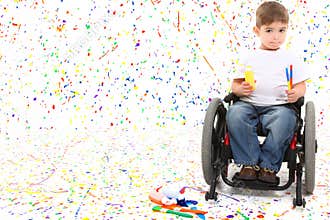 Boy Child Painting Wheelchair