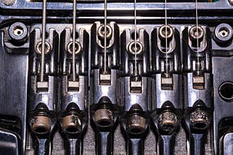 Old black metal detail from electric guitar Floyd Rose