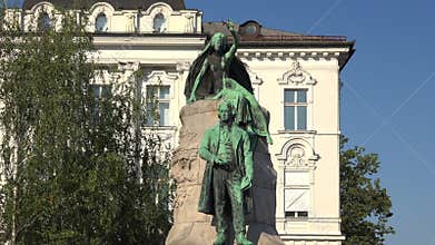 Statue of France Preseren on Presernov Trg Square in Ljubljana