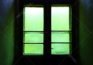 Green window door.