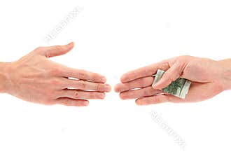 Corruption concept: hand giving bribe to other