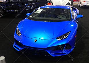 Philadelphia, Pennsylvania, U.S.A - February 9, 2020 - The blue metallic 2020 Lamborghini Huracan