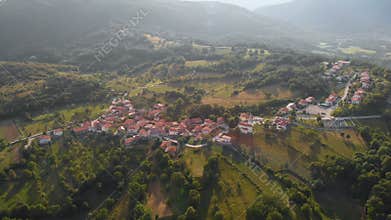 Village town mountains drone forest
