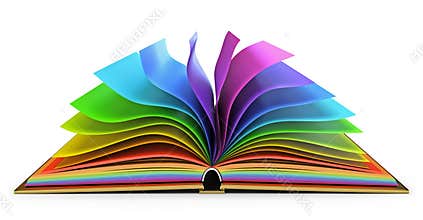 Open book with colorful pages