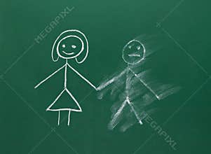 Marriage couple drawing on chalk board divorce break up smudged