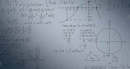 Animation of mathematical equations and diagrams against white wall in background