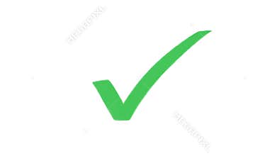 Green tick doodle, hand drawn check mark animation on a white background