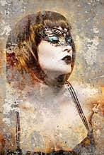 Artistic portrait with textured background, beautiful brunette w