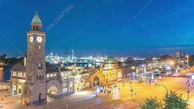 Hamburg Germany time lapse at St. Pauli Landing Bridges (Landungsbrucken)