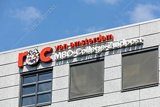 ROC school logo sign, MBO college Bijlmer southeast.