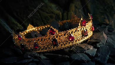 Jewelled Gold Crown Picked Up In Cave Fantasy Scene