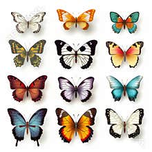 Realistic Vector Collection Of Butterflies On Transparent Background