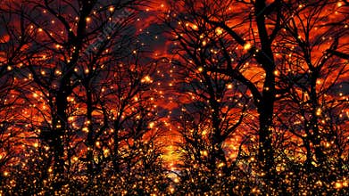 Flying sparks in a post-apocalyptic forest