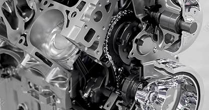 Close up view of cut section of shiny Automotive Internal combustion