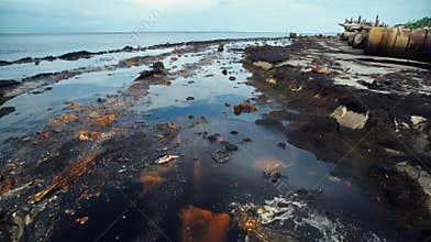 Oil spill pollution spreading across marine environment
