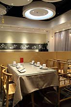 Interior of a traditional Chinese fast food restaurant.