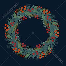 Vector Christmas wreath in flat style. Christmas Decoration