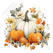 Fall Autumn Watercolor Pumpkin Clip Art, Fall Autumn Watercolor Illustration, Floral Design, Flower Clip Art