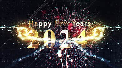 Neon Countdown, Happy New Year greetings, new year 2024, New Year fireworks, retro style