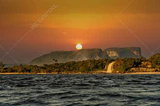Hacha waterfall in the lagoon of the Canaima national park