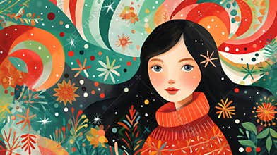 Expressive holiday artwork, festive aesthetics